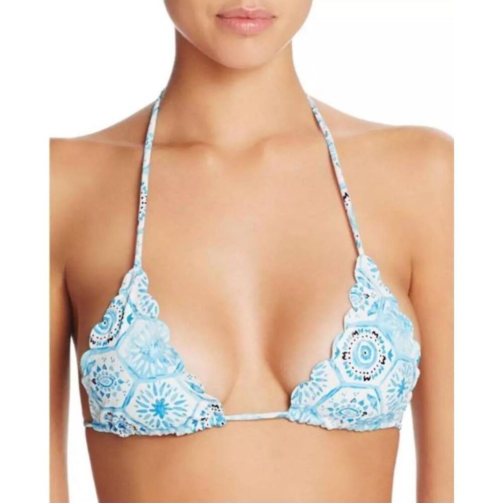 Lovers + Friends Going Ashore Scalloped Printed Bikini Top Size Medium